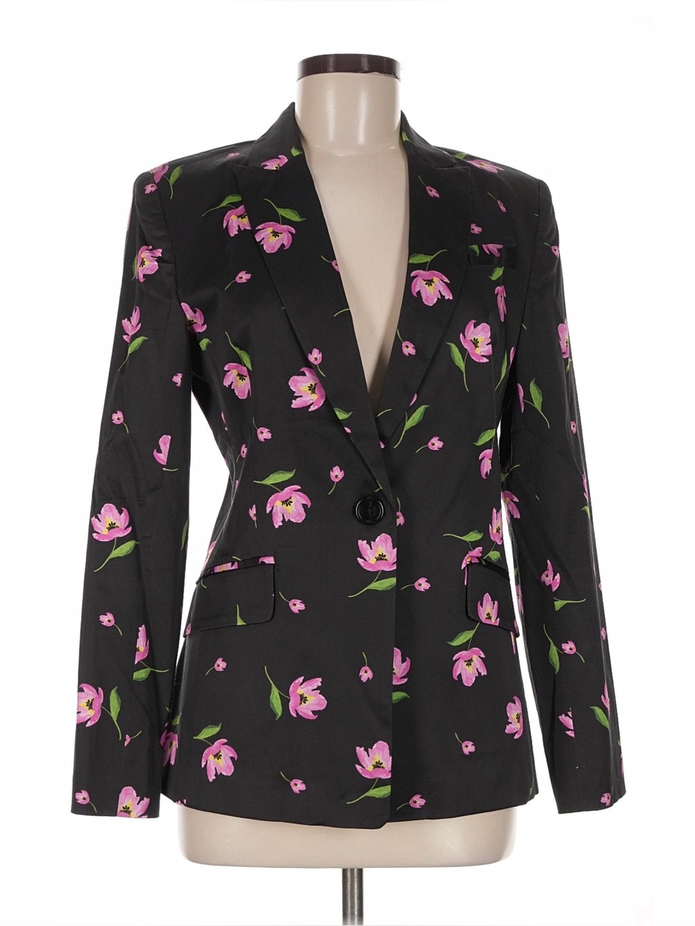 Milly Black Pink Tulip Floral Print Blazer Italian Fabric USA | Size 8